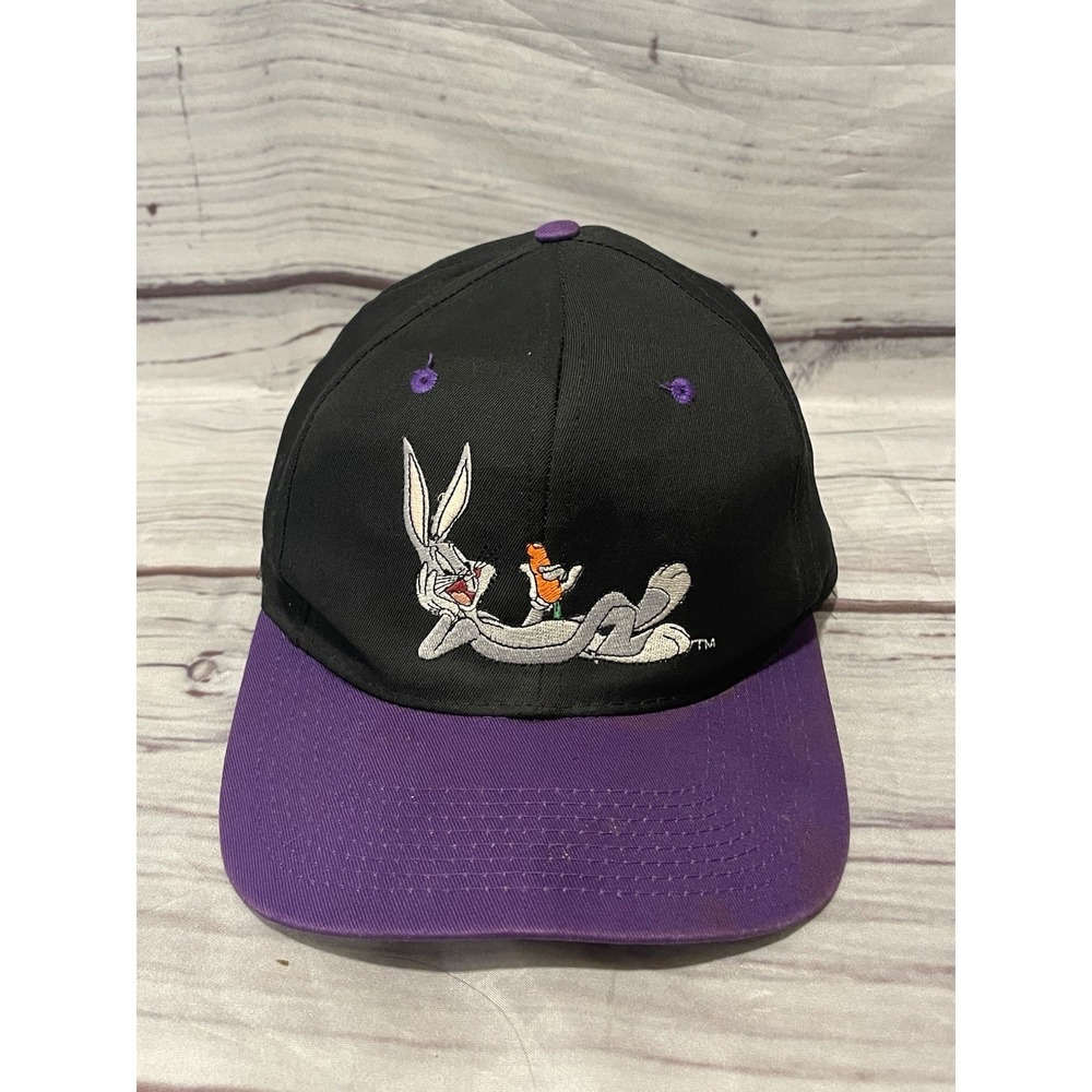 Vintage 1993 Looney Tunes Bugs Bunny Black Purple Snapback Adjustable Cap Hat